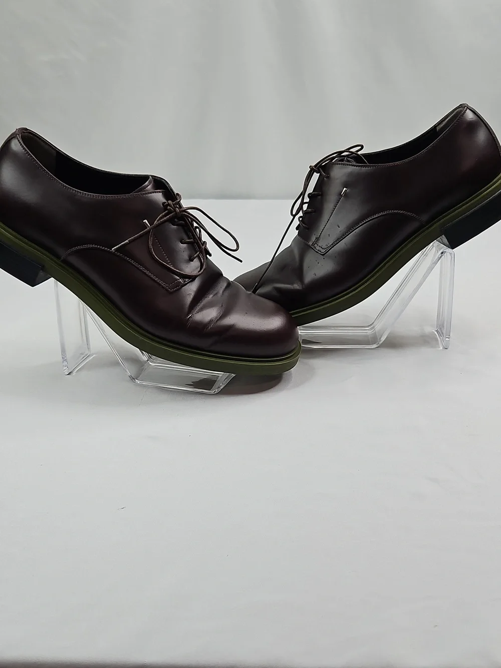 Fendi Men’s Brown Leather Derby Shoes Green Sole Size 7 Made In  Italy